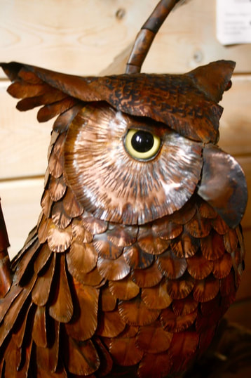 copper owl sculpture